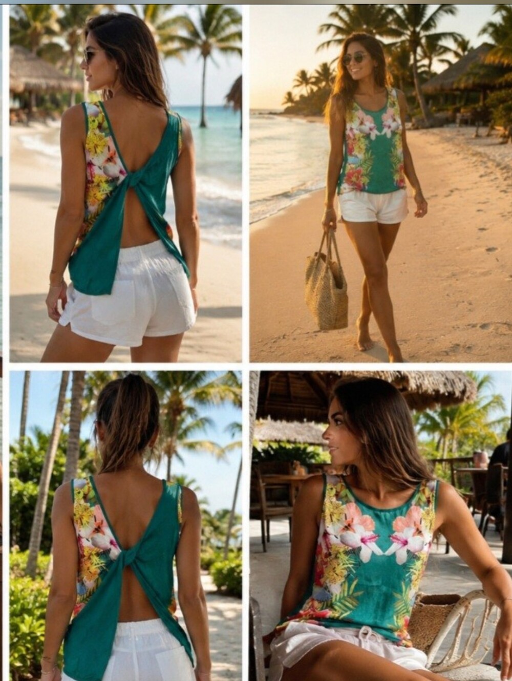 Terranova Tropical Floral Open Back Sleeveless Tank Top Green Sz S